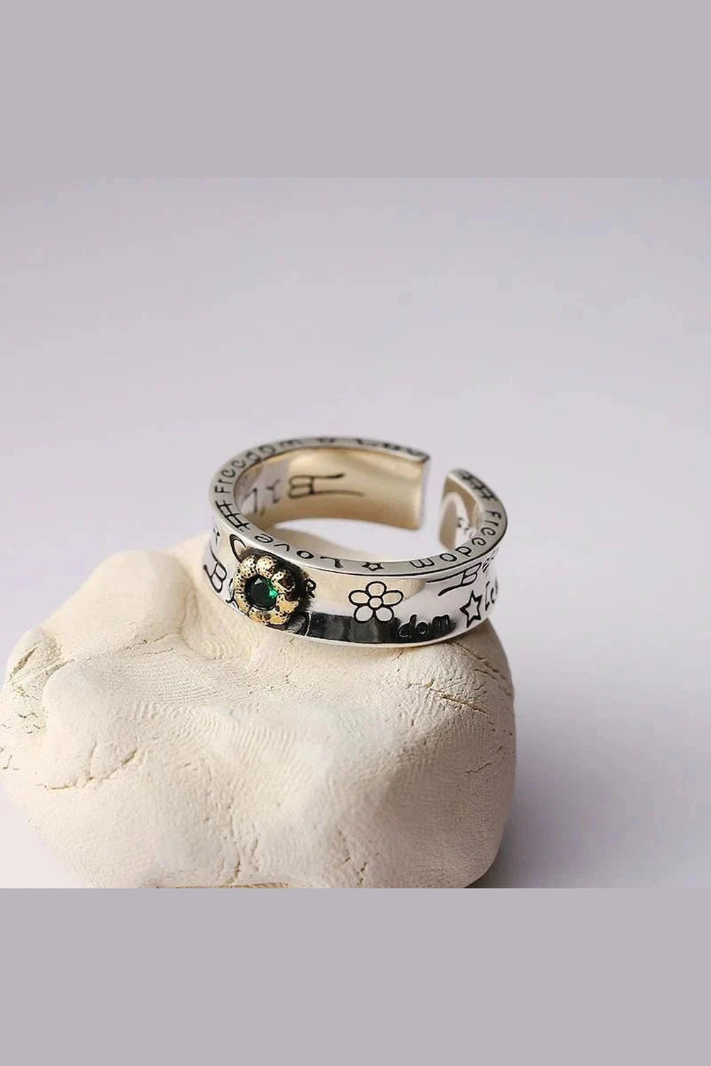 Y2k Green Zircon Flower Rings