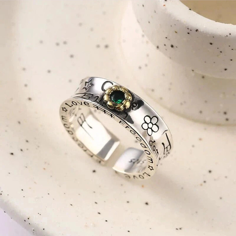 Y2k Green Zircon Flower Rings
