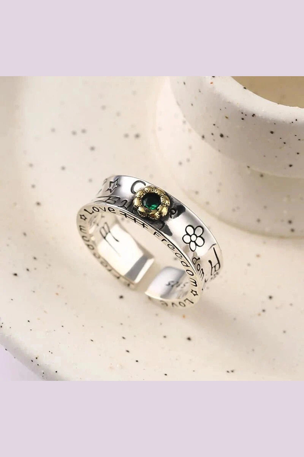 Y2k Green Zircon Flower Rings