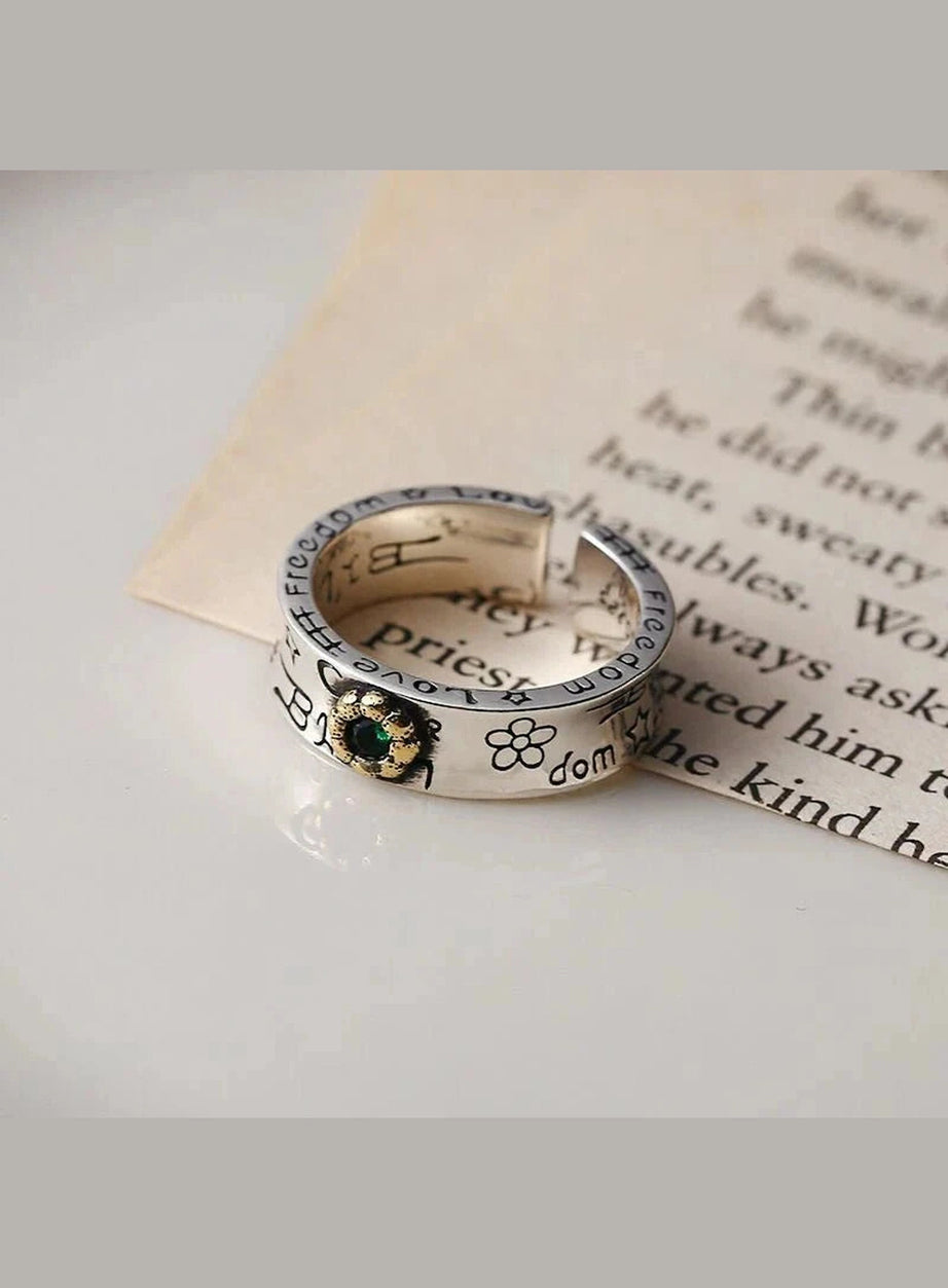 Y2k Green Zircon Flower Rings