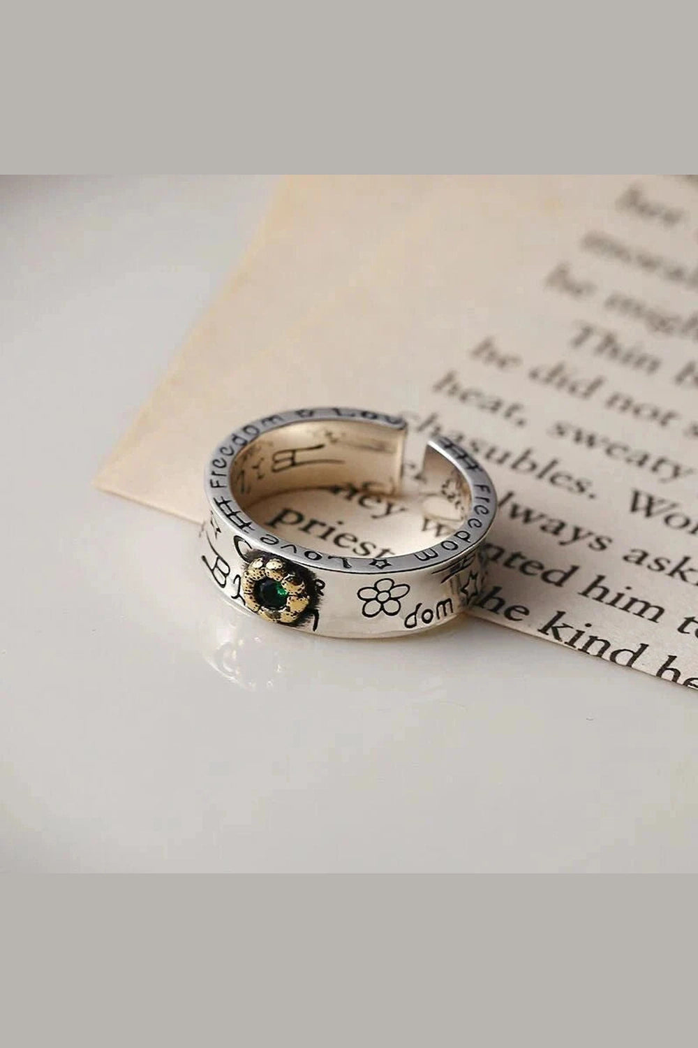 Y2k Green Zircon Flower Rings