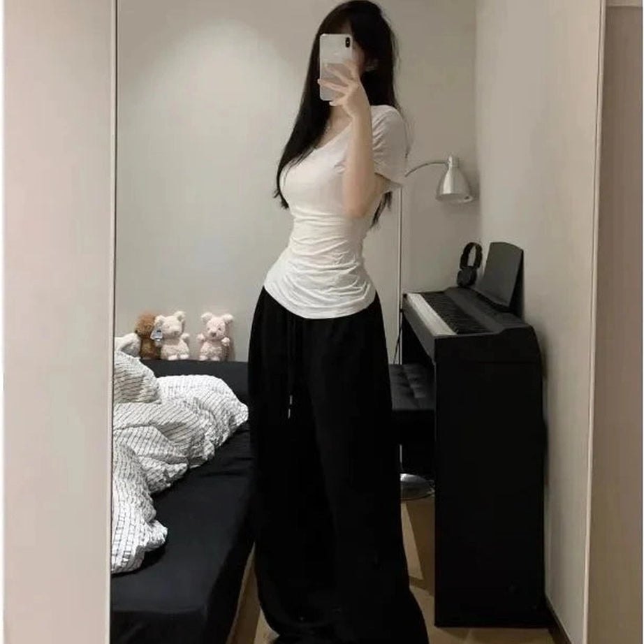 Y2k Grey Casual Wide Joggers