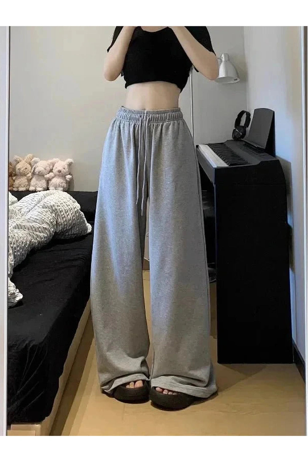 Y2k Grey Casual Wide Joggers