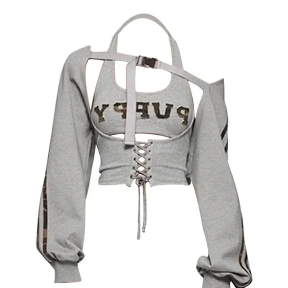 Y2k Acubi Grey Long Sleeve Sweatshirt