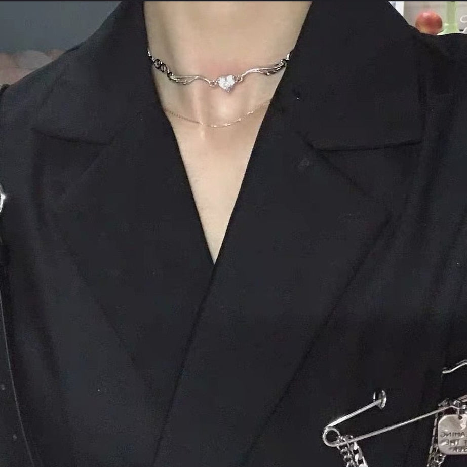 Y2k Grunge Aesthetic Heart Crystal Necklace
