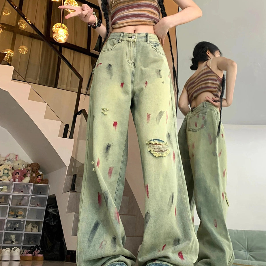 Y2k Grunge Art Splatter Wide-Leg Jeans