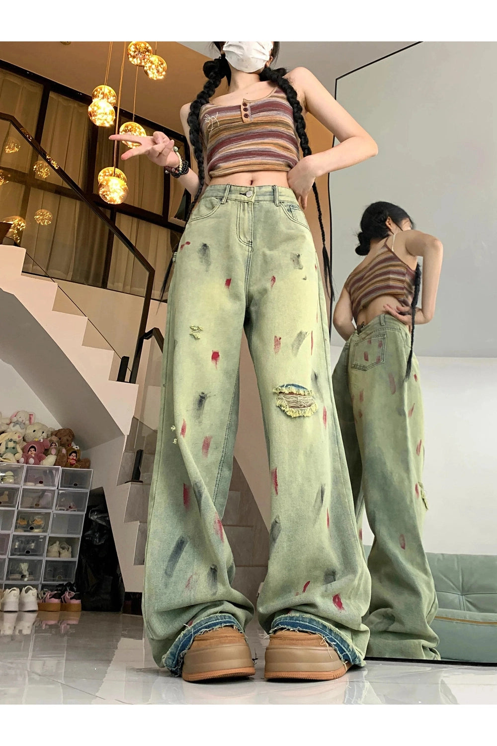 Y2k Grunge Art Splatter Wide-Leg Jeans