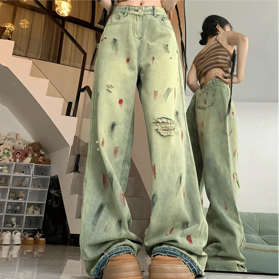 Y2k Grunge Art Splatter Wide-Leg Jeans