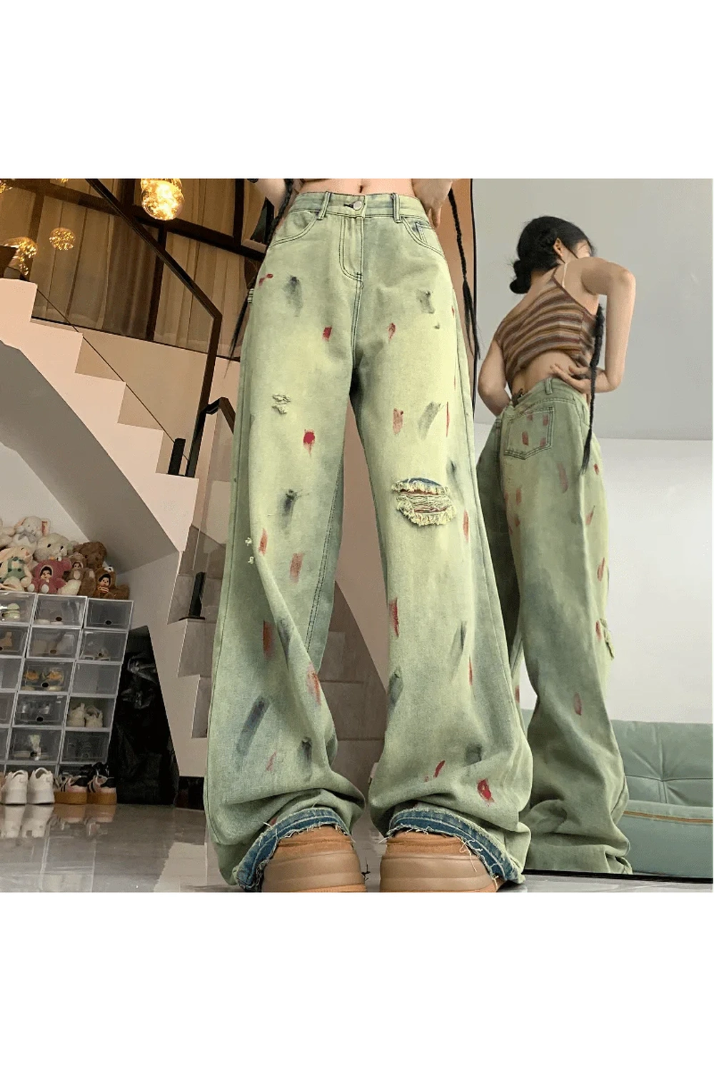 Y2k Grunge Art Splatter Wide-Leg Jeans