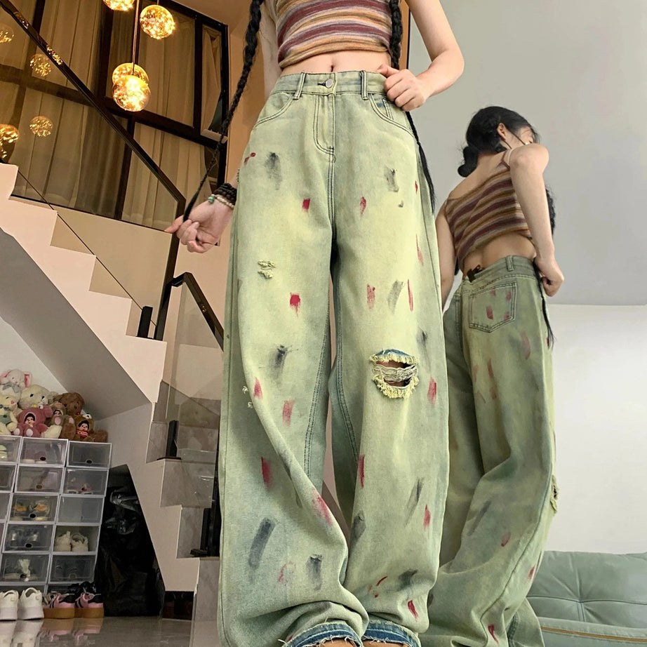 Y2k Grunge Art Splatter Wide-Leg Jeans