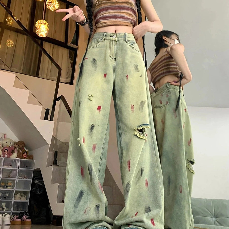 Y2k Grunge Art Splatter Wide-Leg Jeans
