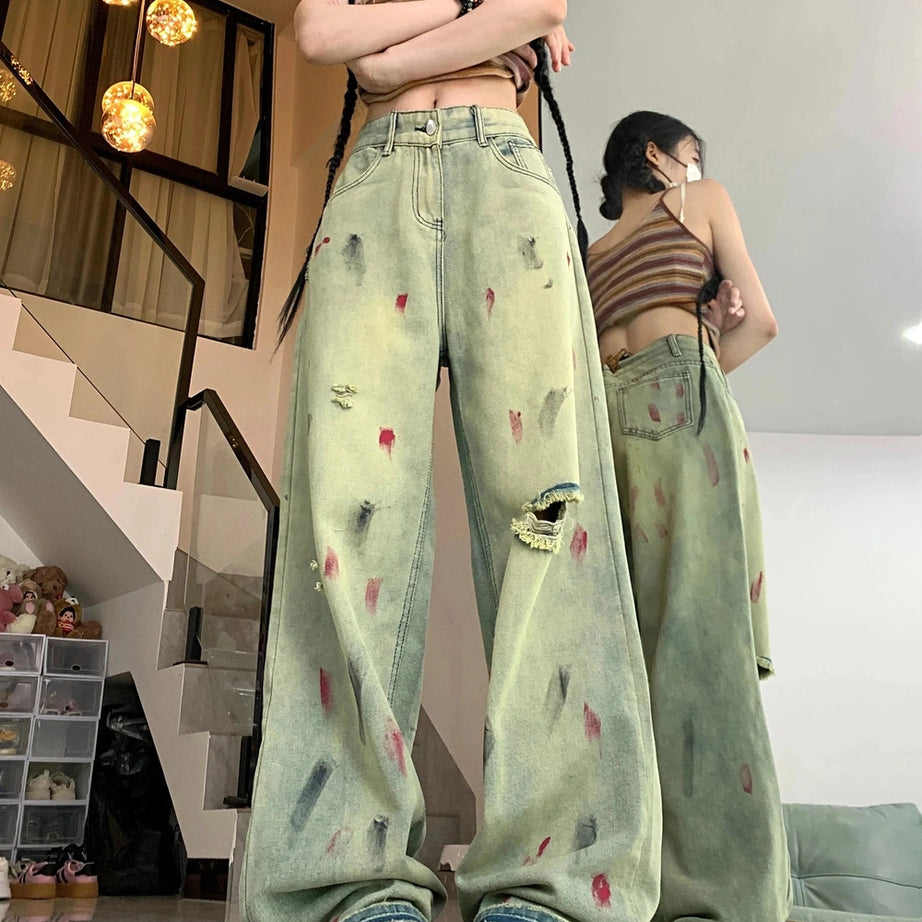 Y2k Grunge Art Splatter Wide-Leg Jeans