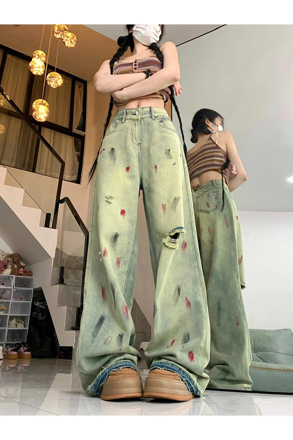 Y2k Grunge Art Splatter Wide-Leg Jeans