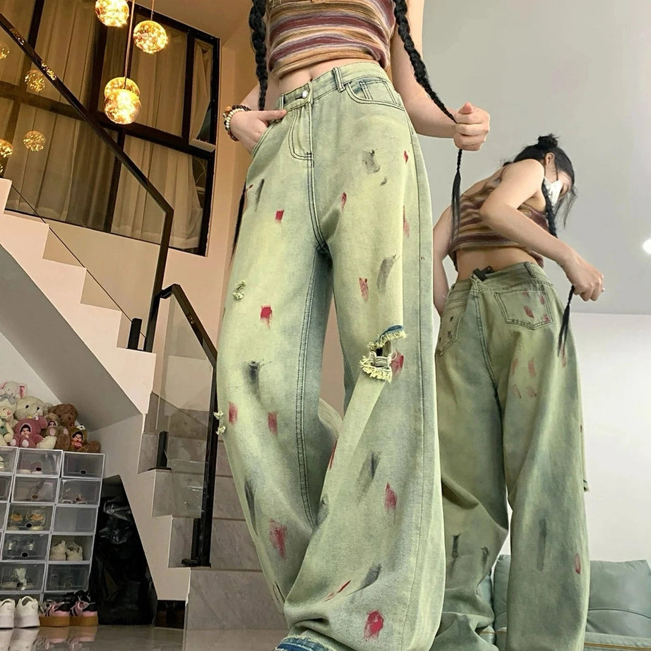 Y2k Grunge Art Splatter Wide-Leg Jeans
