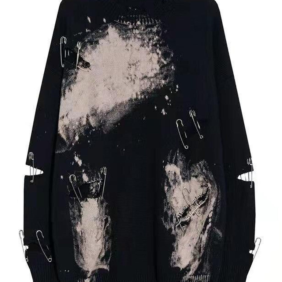 Y2k Grunge Black Distressed Sweater