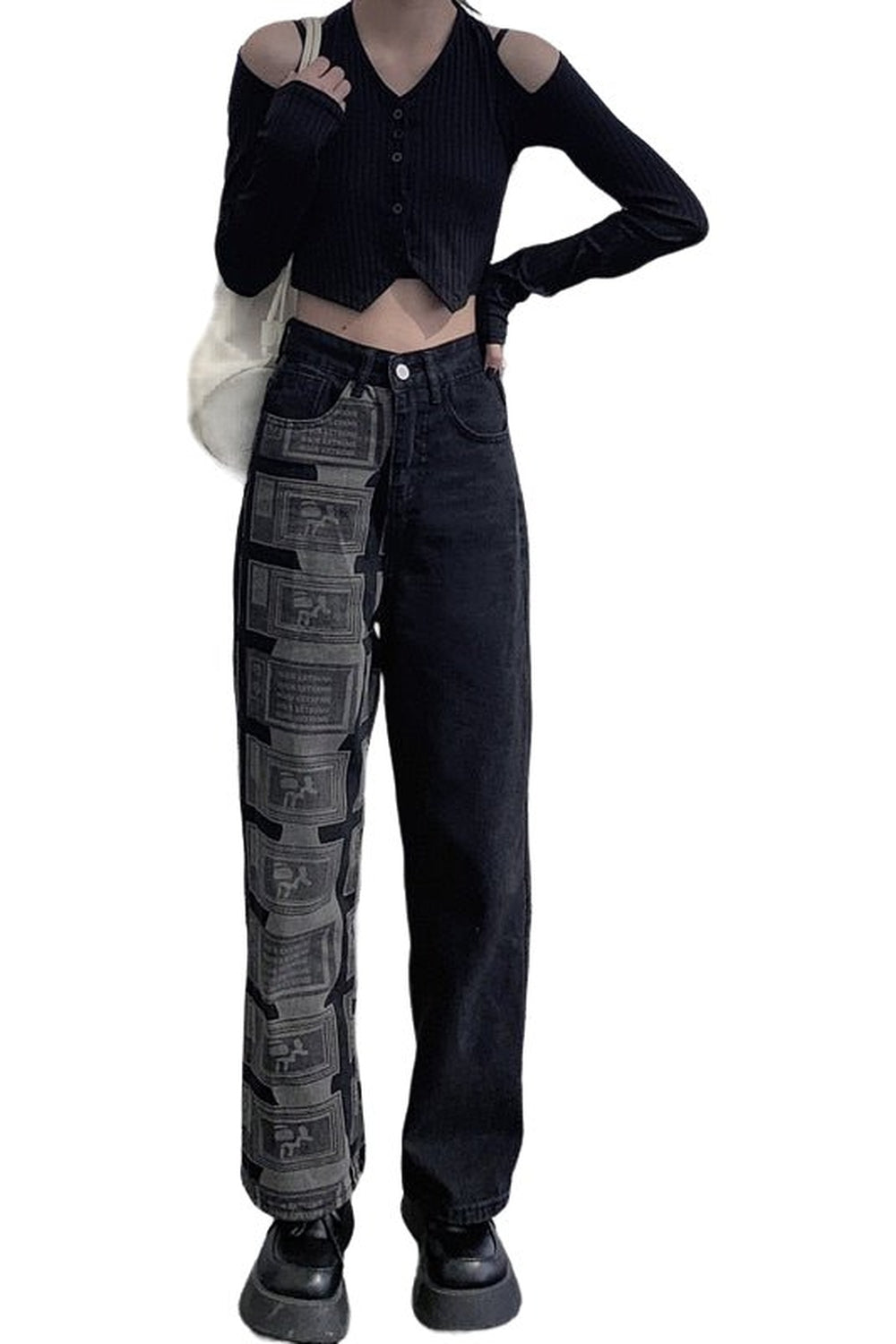 Y2k Grunge Black High Waist Jeans