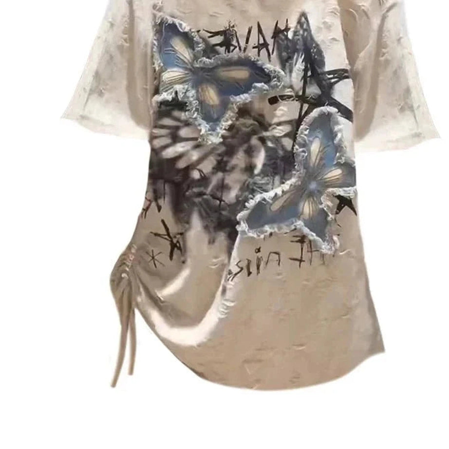 Y2k Grunge Butterfly Asymmetrical T-Shirt