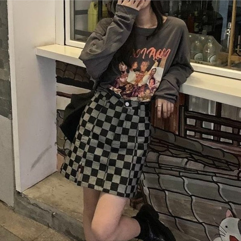 Y2k Grunge Checkered Mini Skirt