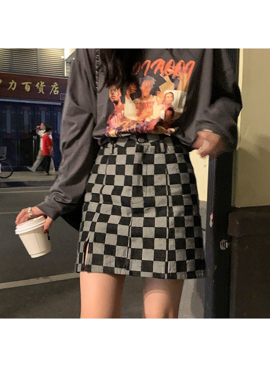Y2k Grunge Checkered Mini Skirt