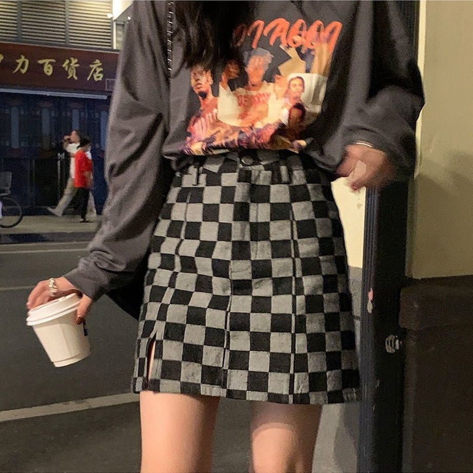 Y2k Grunge Checkered Mini Skirt