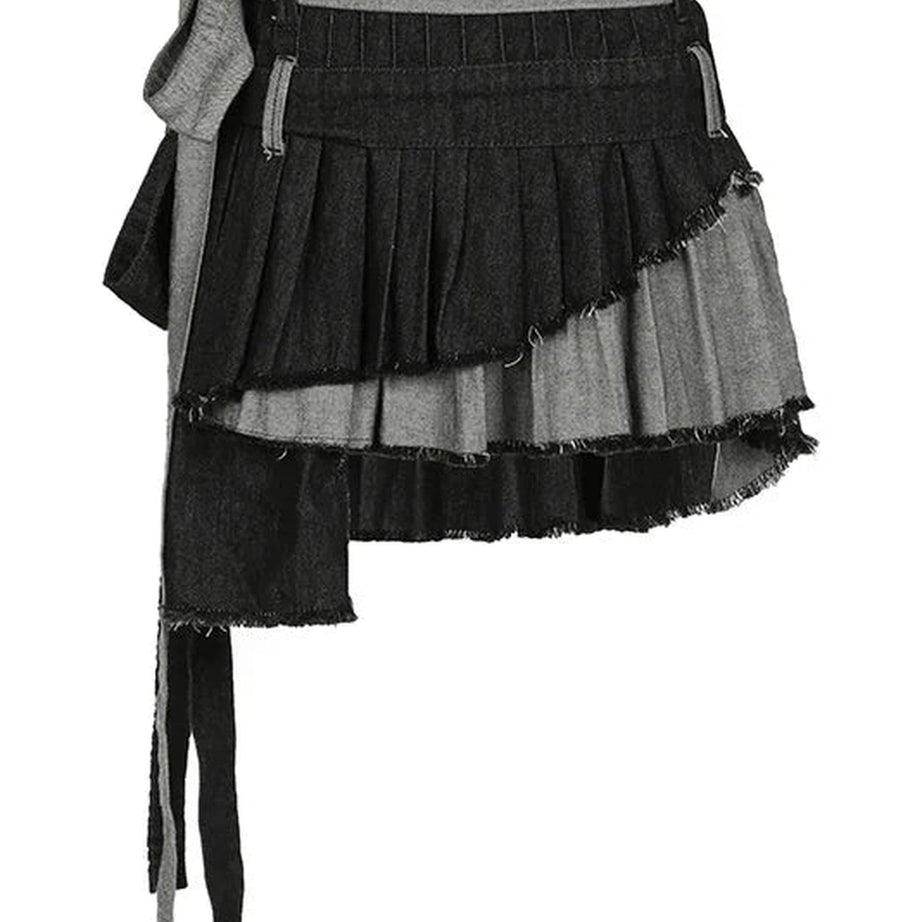 Y2k Grunge Denim Pleated Skirt