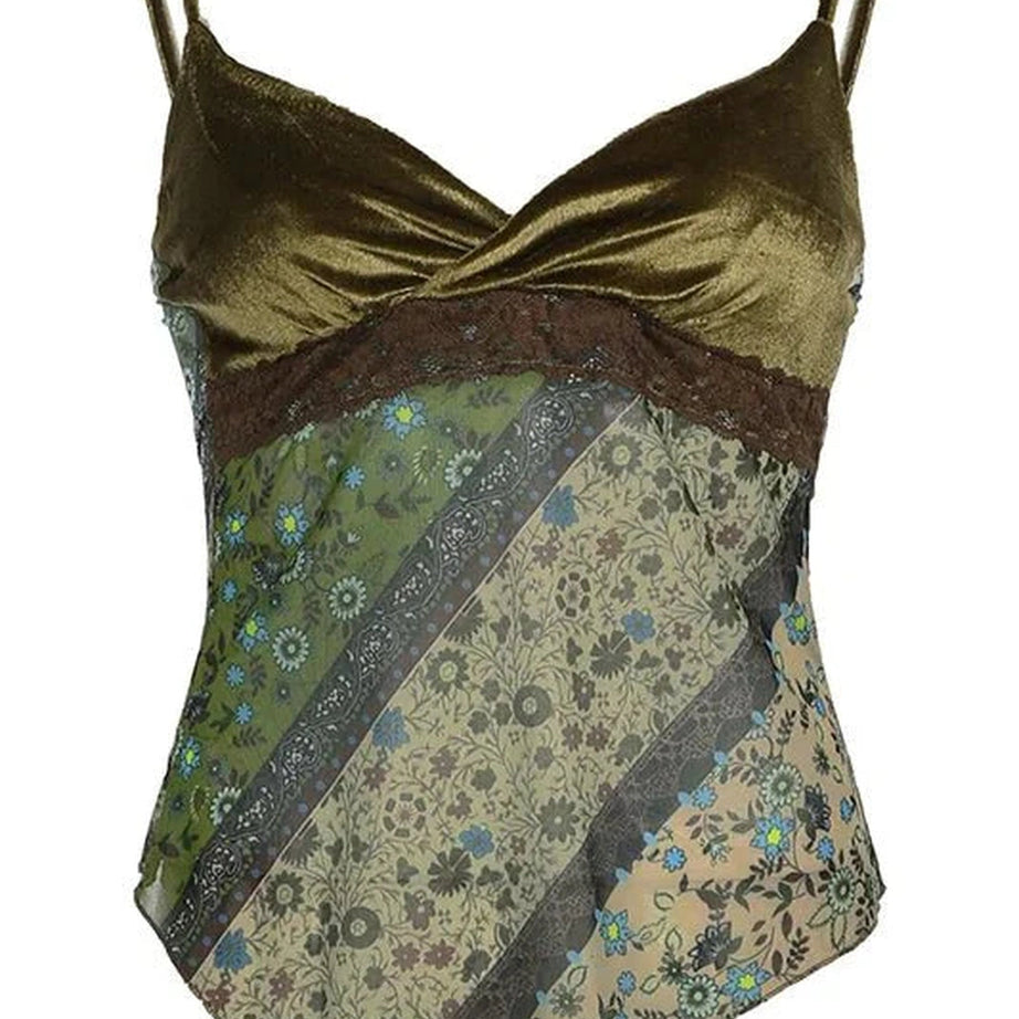 Y2k Grunge Floral Asymmetrical Cami Top