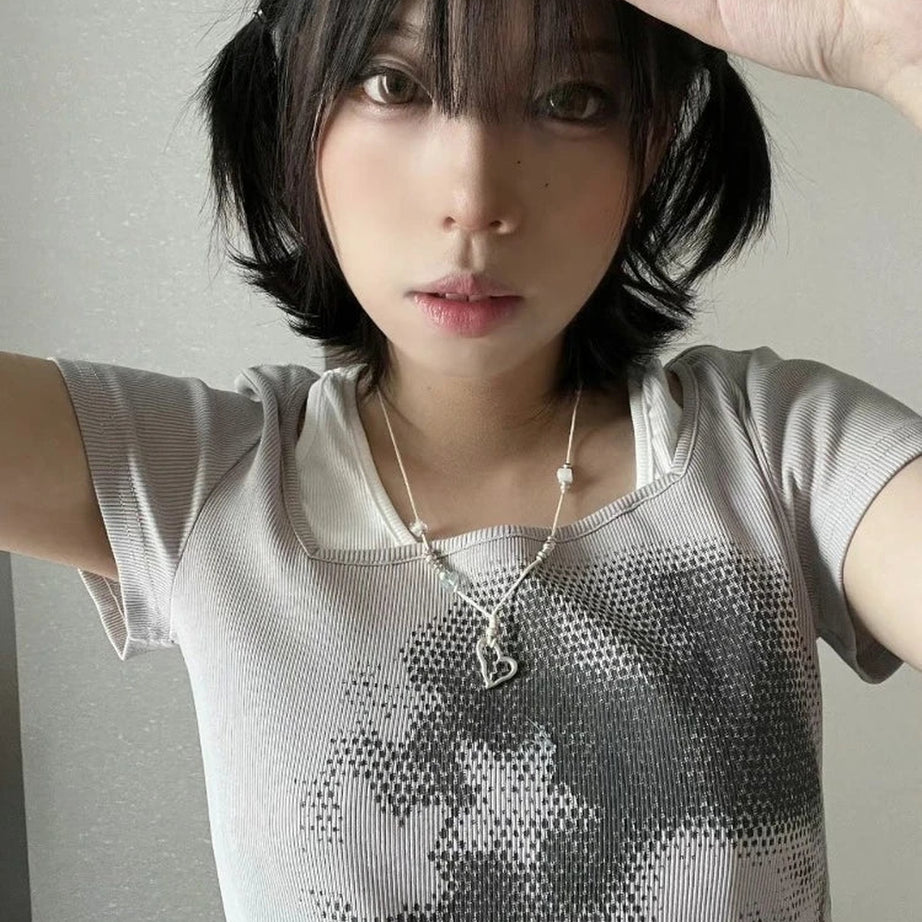 Y2k Grunge Layered Print T-Shirt