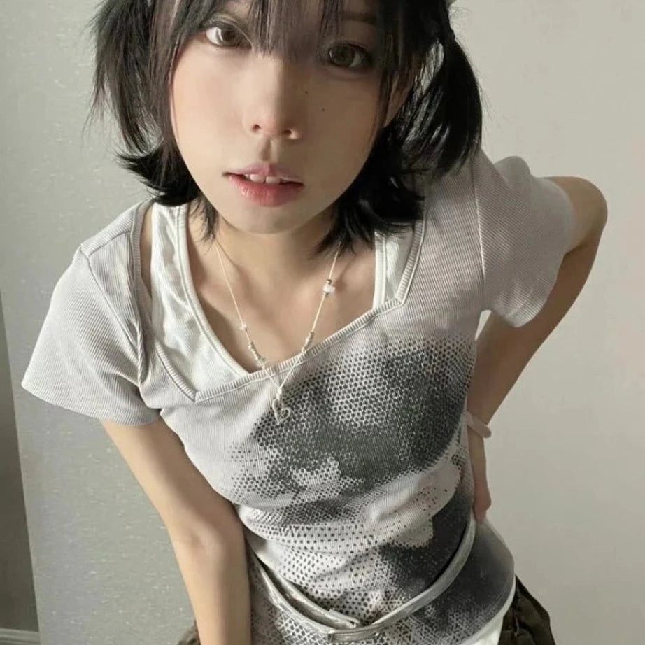 Y2k Grunge Layered Print T-Shirt