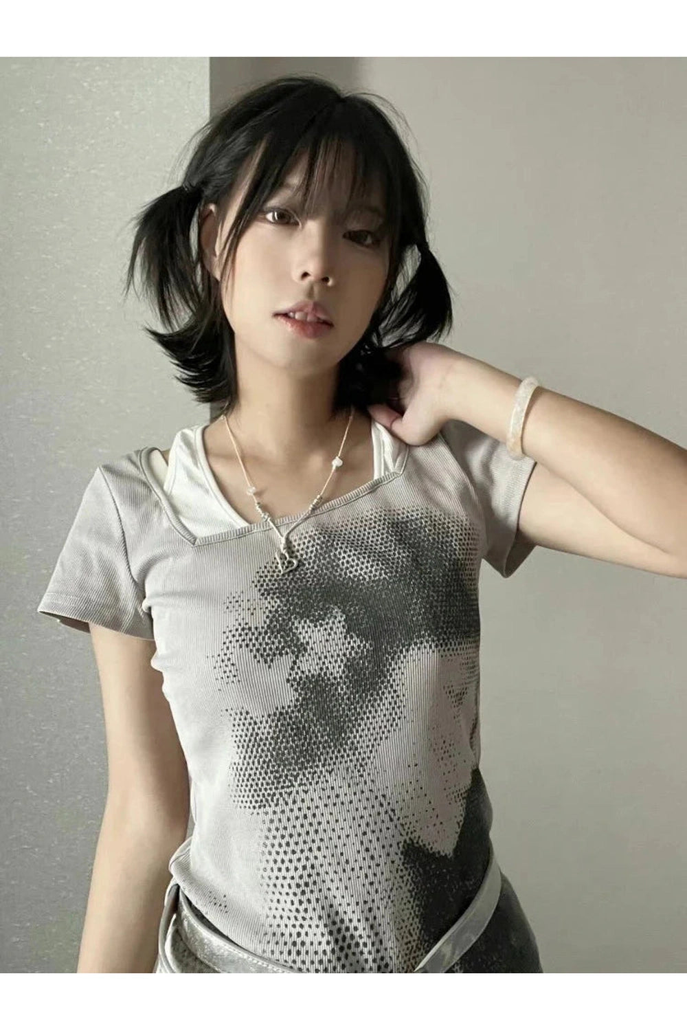 Y2k Grunge Layered Print T-Shirt