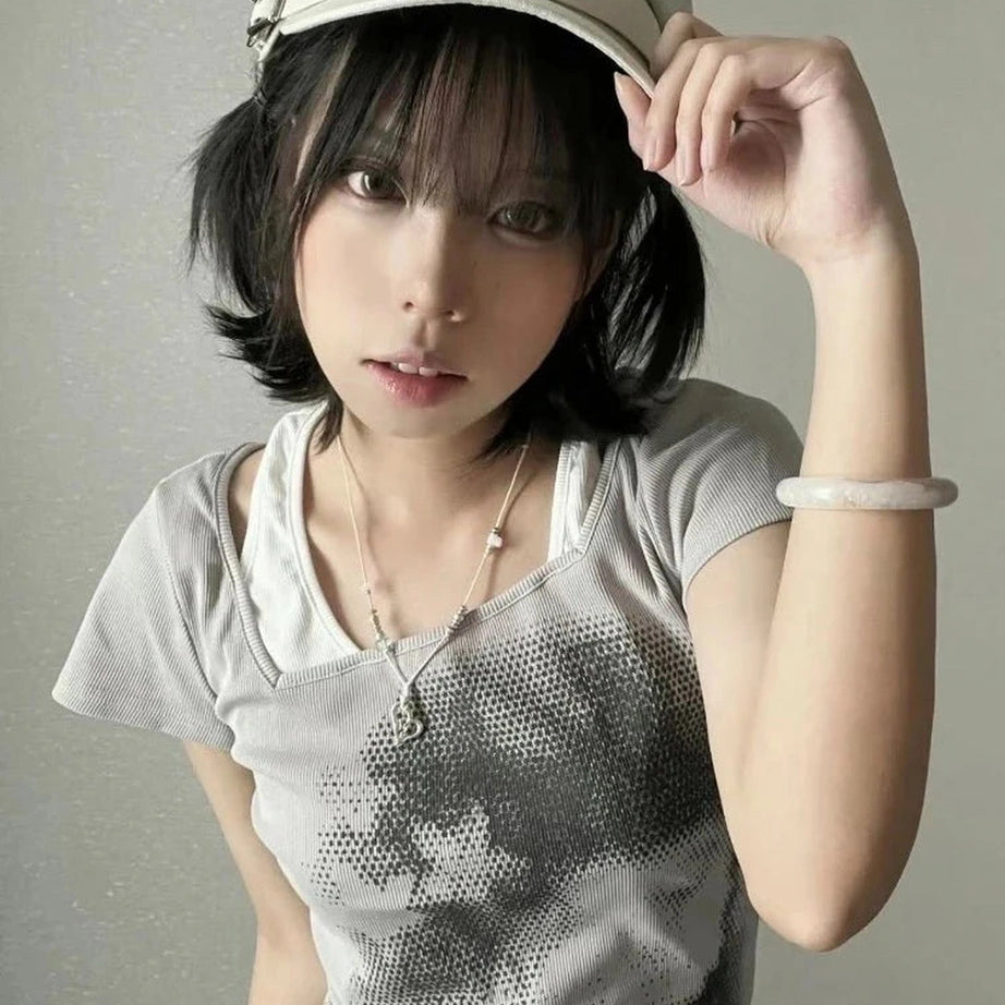 Y2k Grunge Layered Print T-Shirt