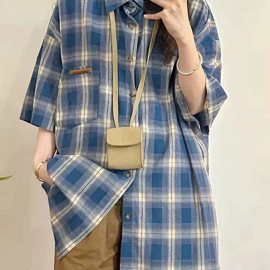 Y2k Grunge Plaid Short Sleeve Shirt