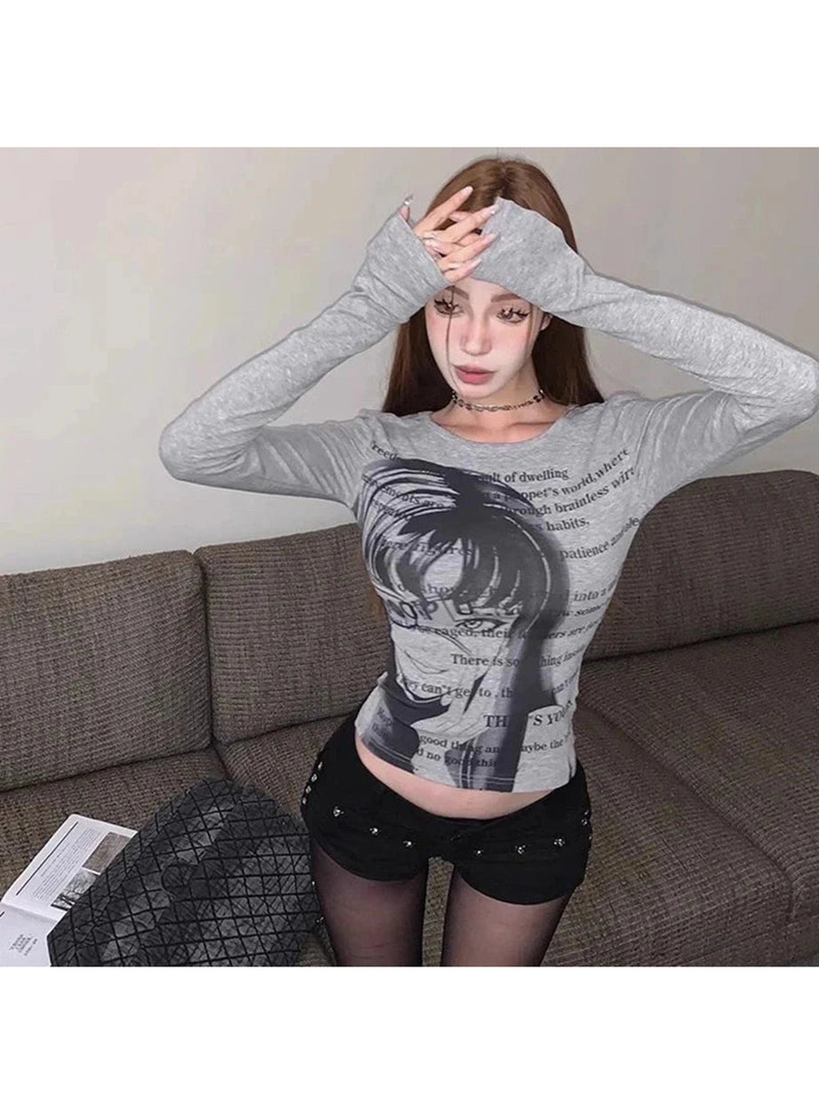 Y2k Grunge Print Crop Top