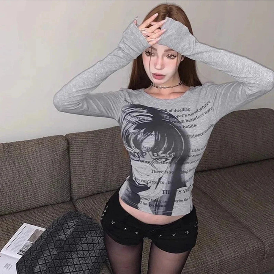 Y2k Grunge Print Crop Top