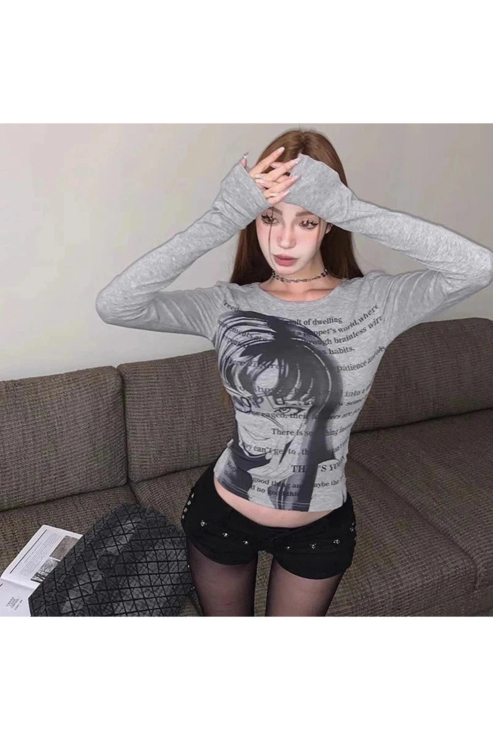 Y2k Grunge Print Crop Top