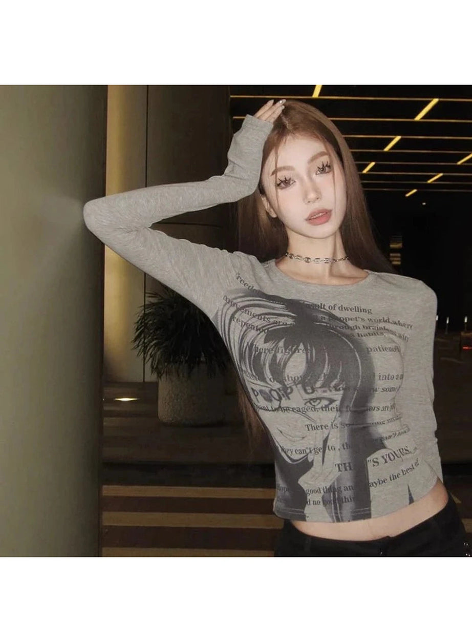 Y2k Grunge Print Crop Top