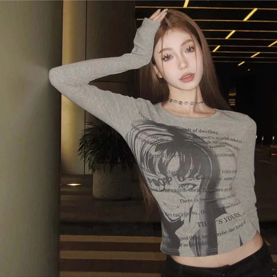 Y2k Grunge Print Crop Top