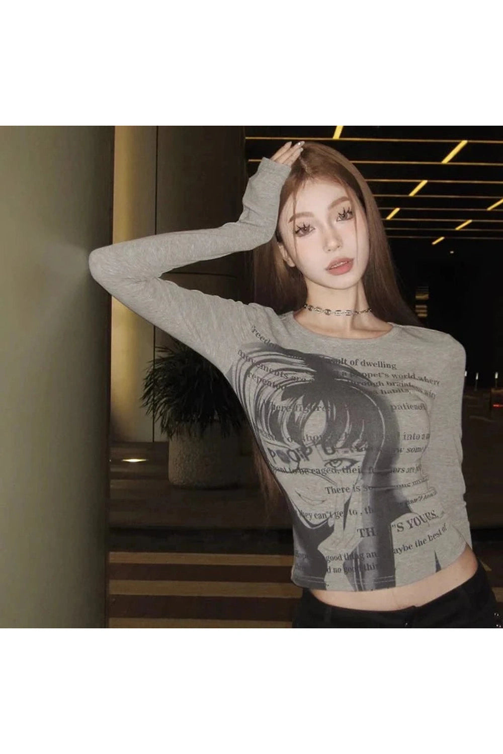 Y2k Grunge Print Crop Top