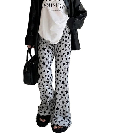 Grunge Star Print Flare Pants - Pants