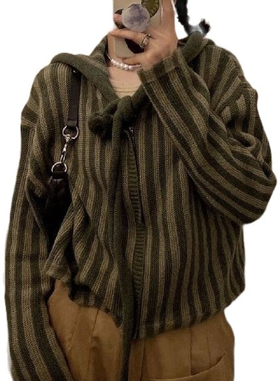 Y2k Grunge Striped Knit Cardigan