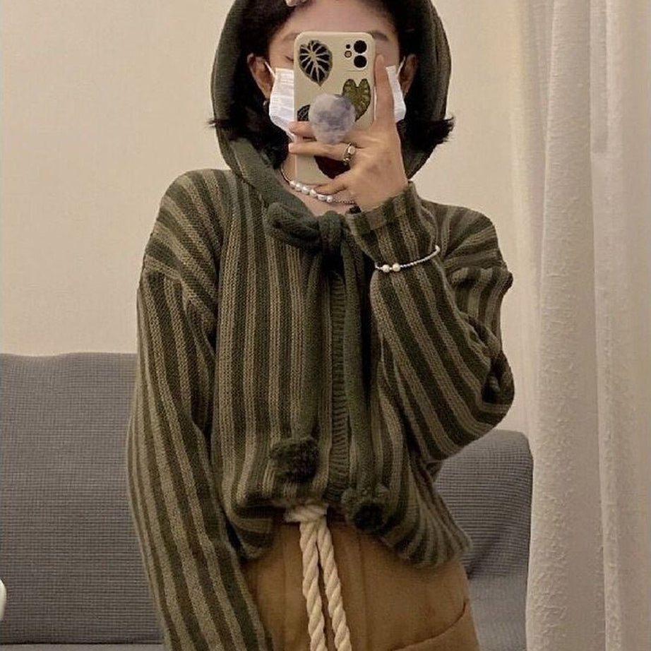 Y2k Grunge Striped Knit Cardigan