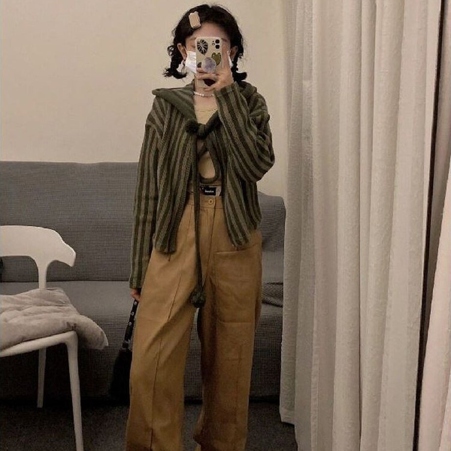 Y2k Grunge Striped Knit Cardigan