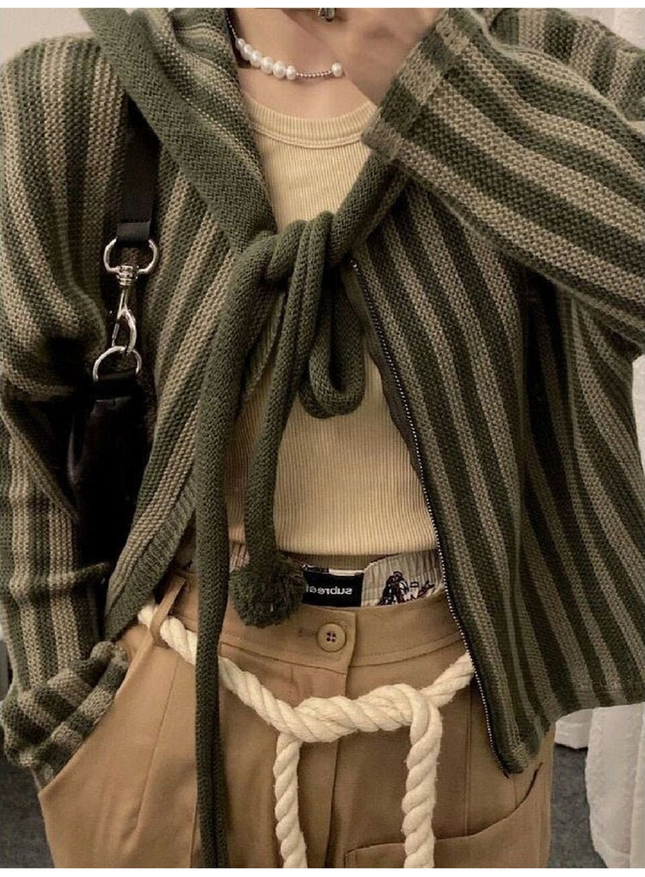 Y2k Grunge Striped Knit Cardigan