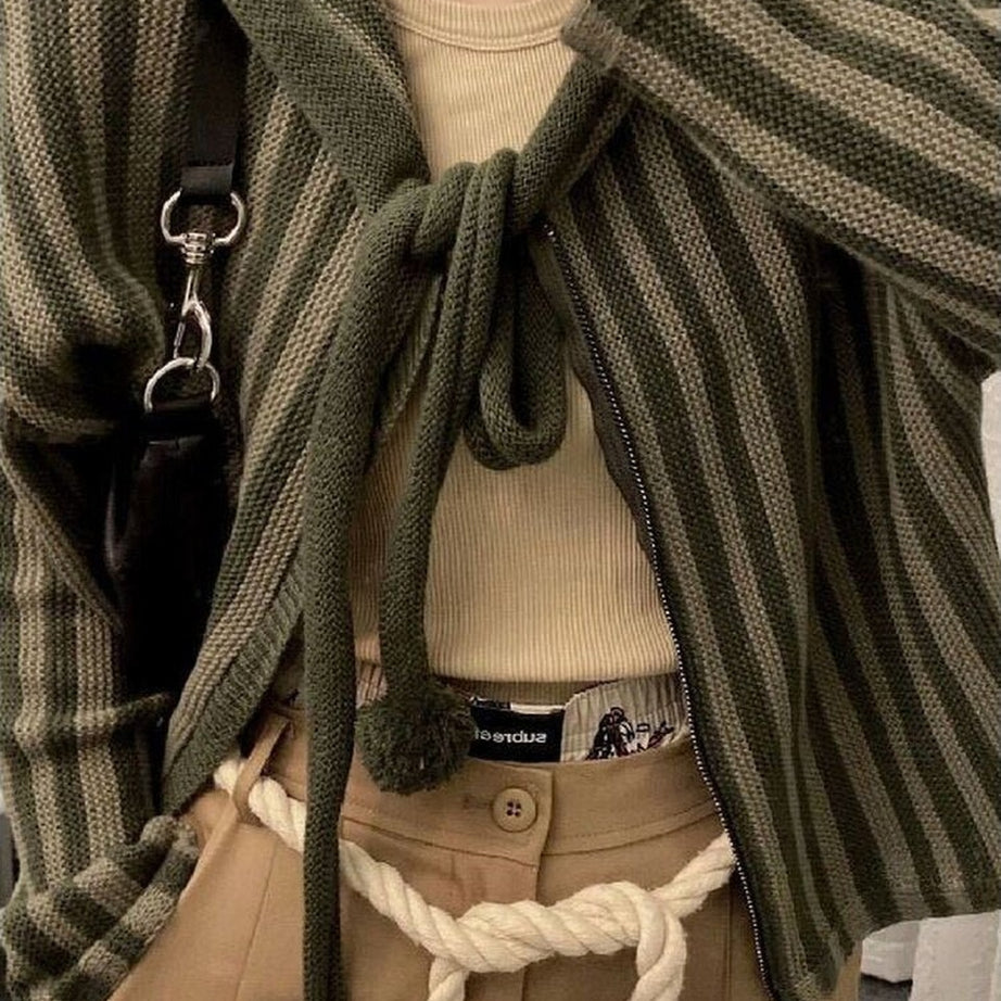 Y2k Grunge Striped Knit Cardigan