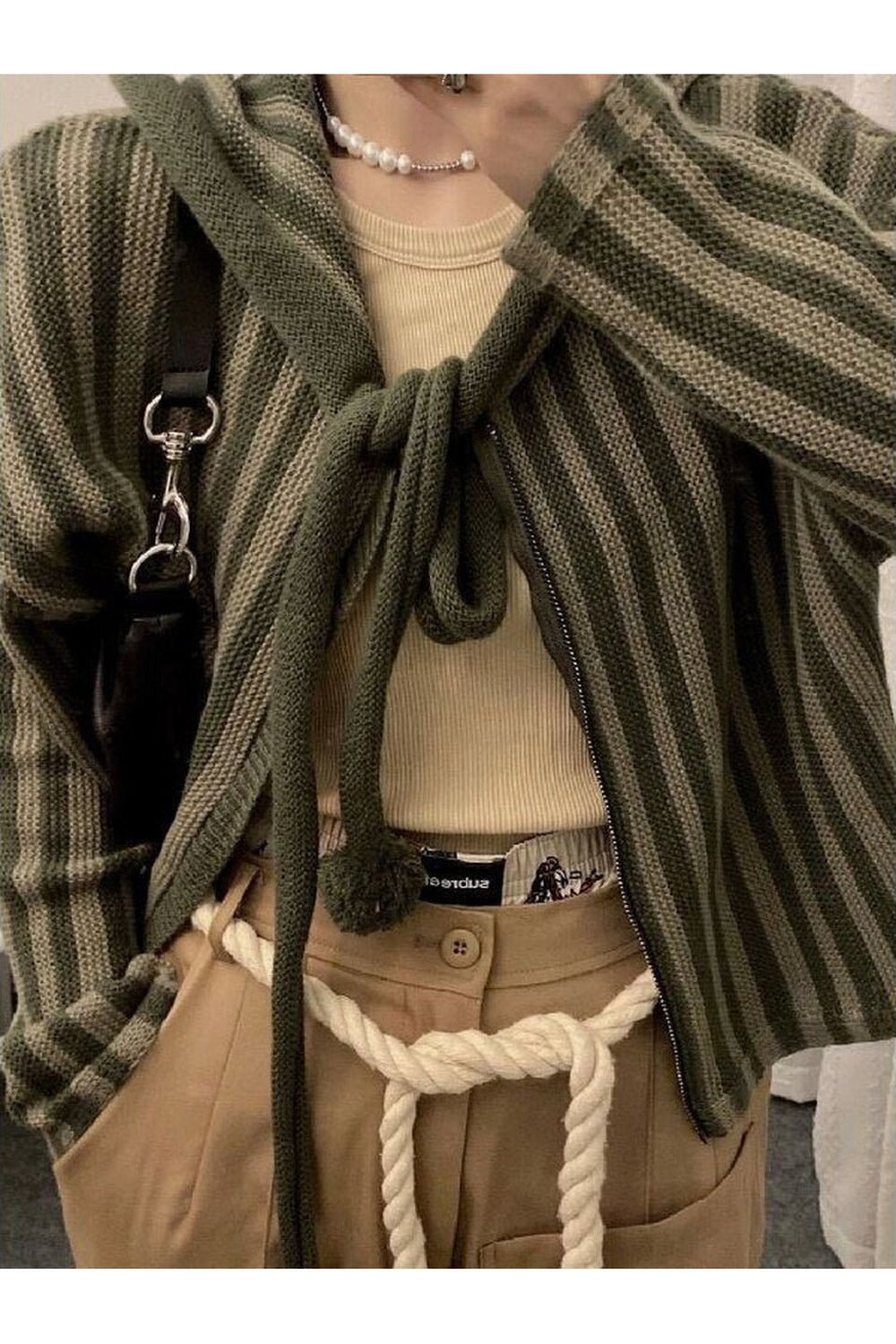 Y2k Grunge Striped Knit Cardigan