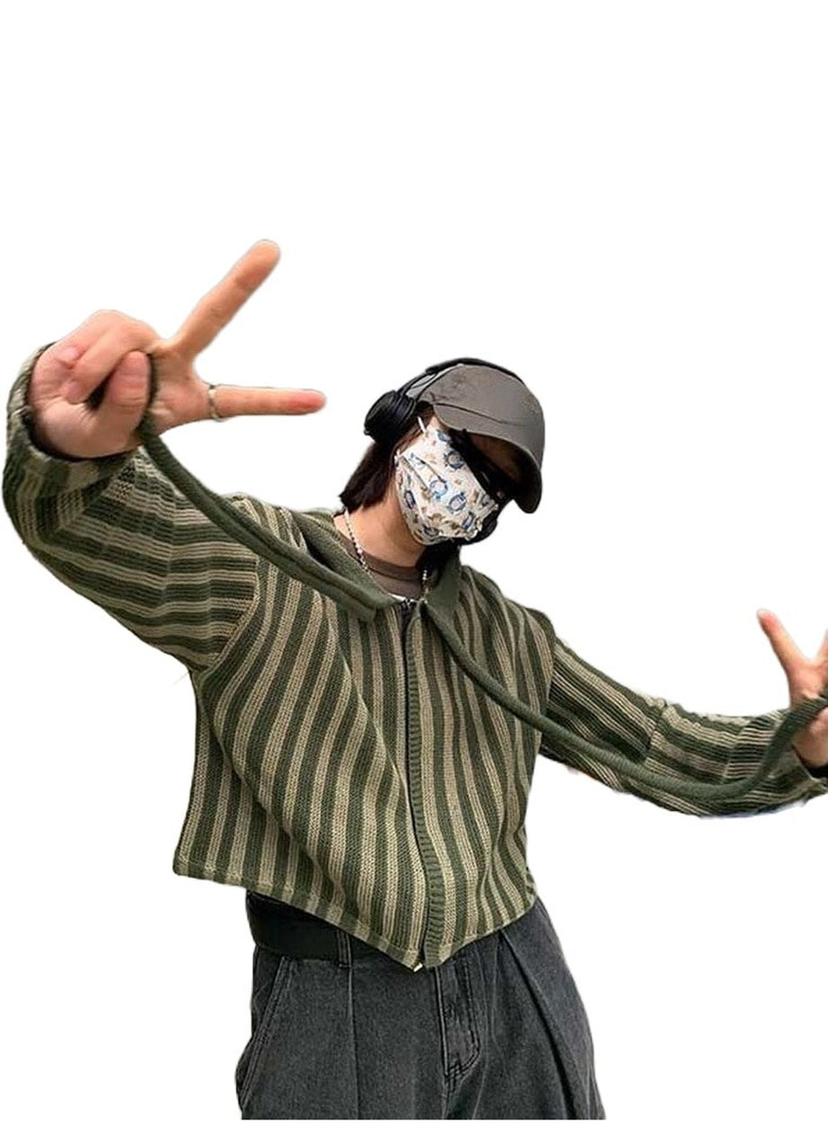 Y2k Grunge Striped Knit Cardigan