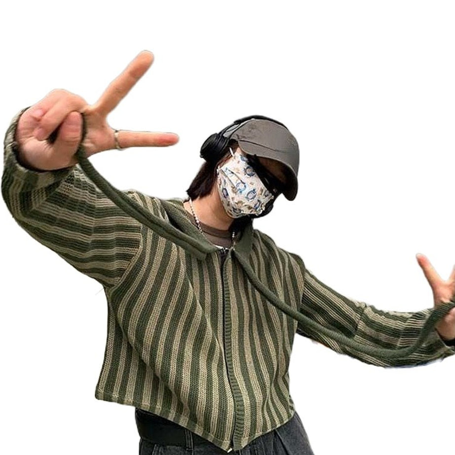 Y2k Grunge Striped Knit Cardigan