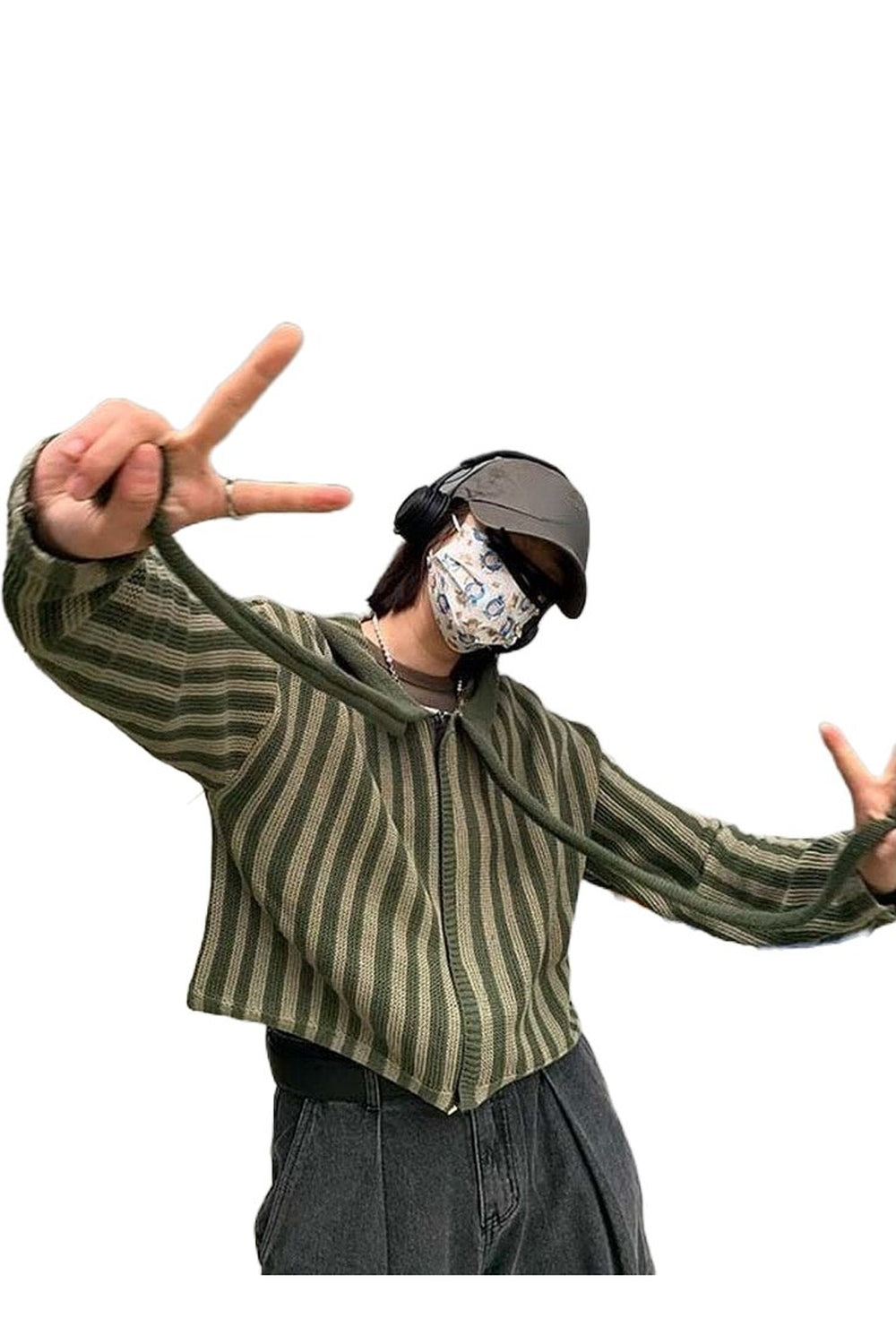 Y2k Grunge Striped Knit Cardigan