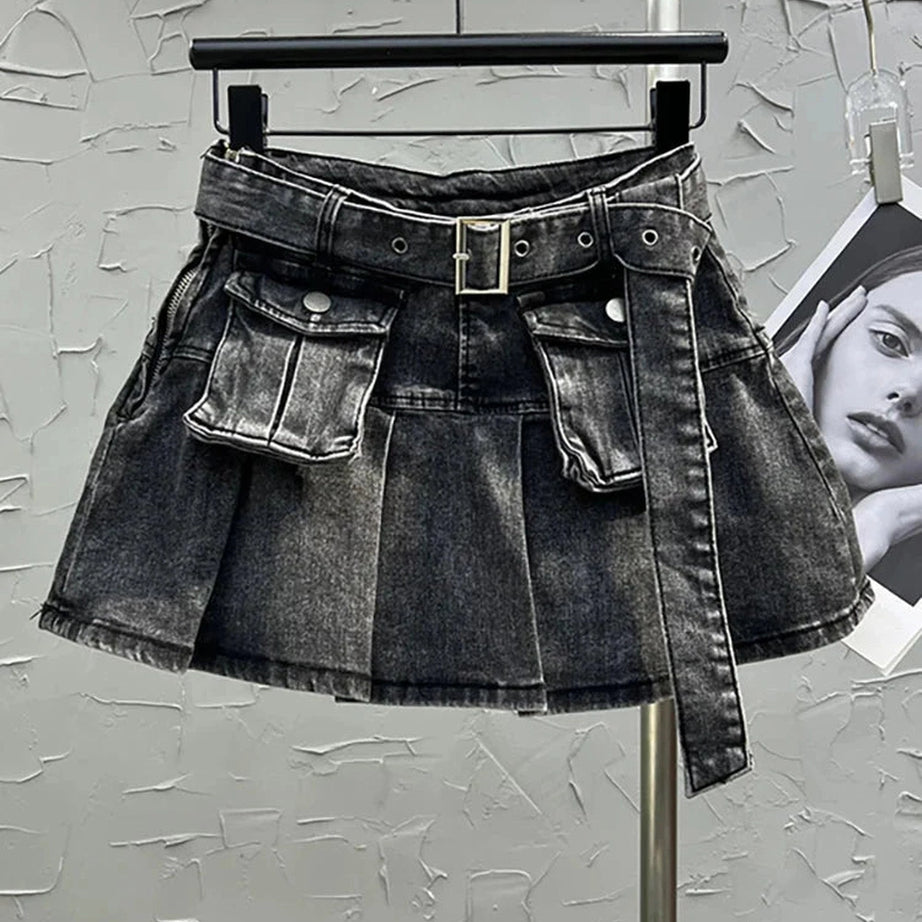 Y2k Grunge Utility Pocket Denim Skirt