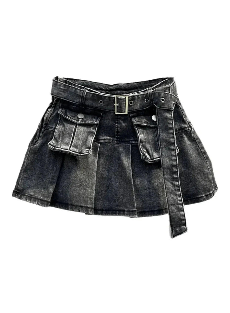 Y2k Grunge Utility Pocket Denim Skirt