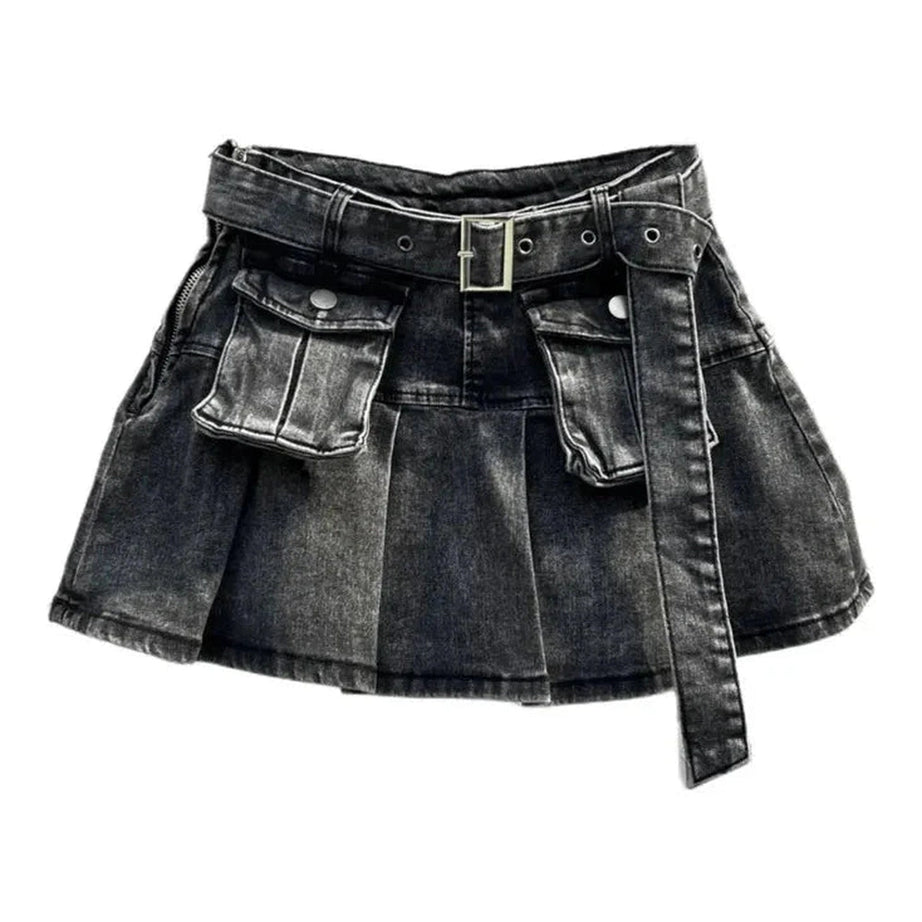 Y2k Grunge Utility Pocket Denim Skirt